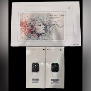 SET - 10.1 Inch Tablet + 2 Smart Watches (Black, Silver) BRAND NEW UNOPENED